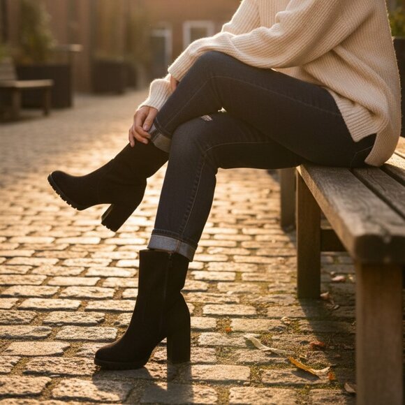 Kenneth Cole New York Shoes - Kenneth Cole New York Womens Bri Stretch Boot Black Mid-Calf Boots Size 8.5